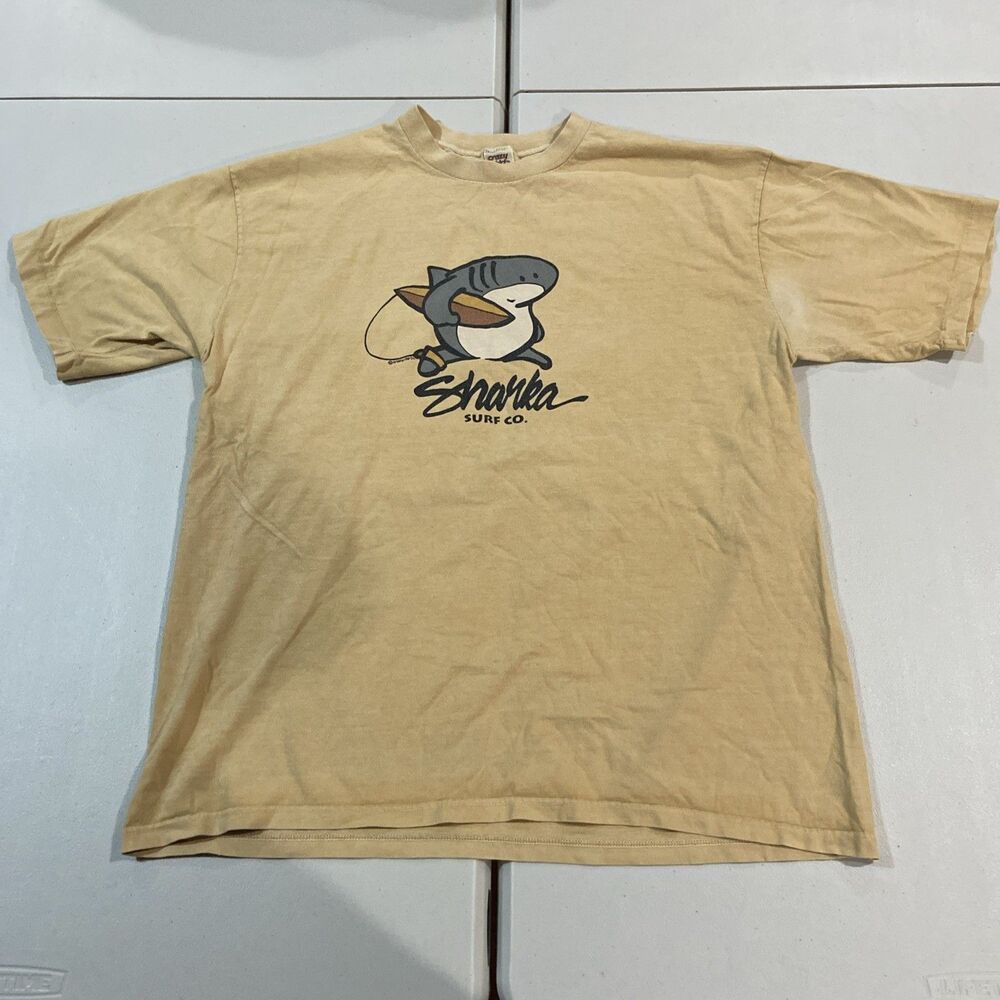 Vintage Single Stitch Sharka Surf Co Dyed Shark Surfboard T-Shirt Men XL